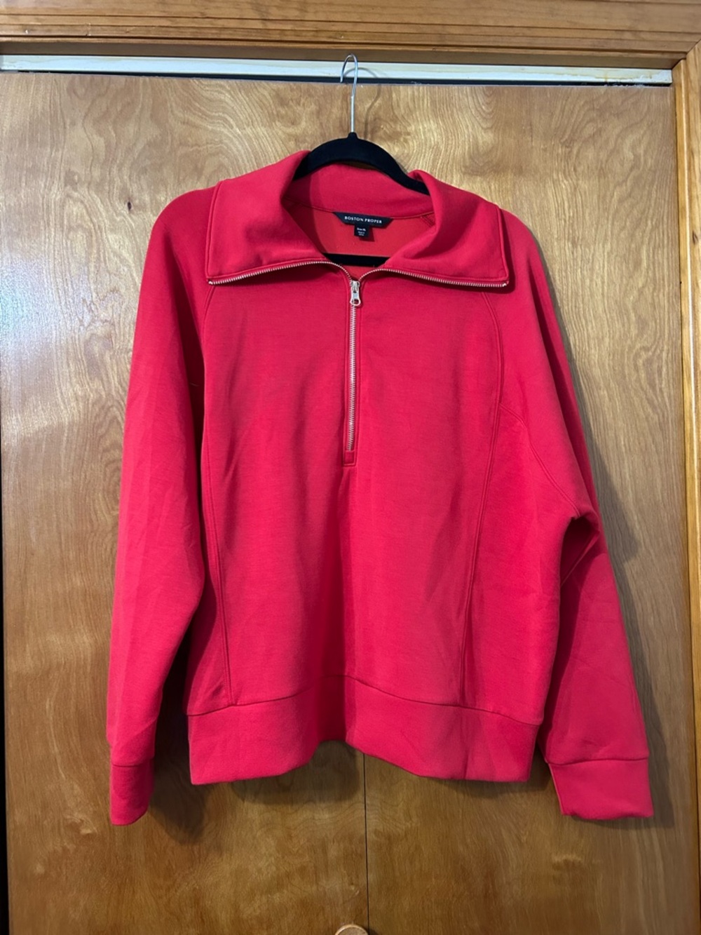 Boston Proper Red Zip-Front Pullover
